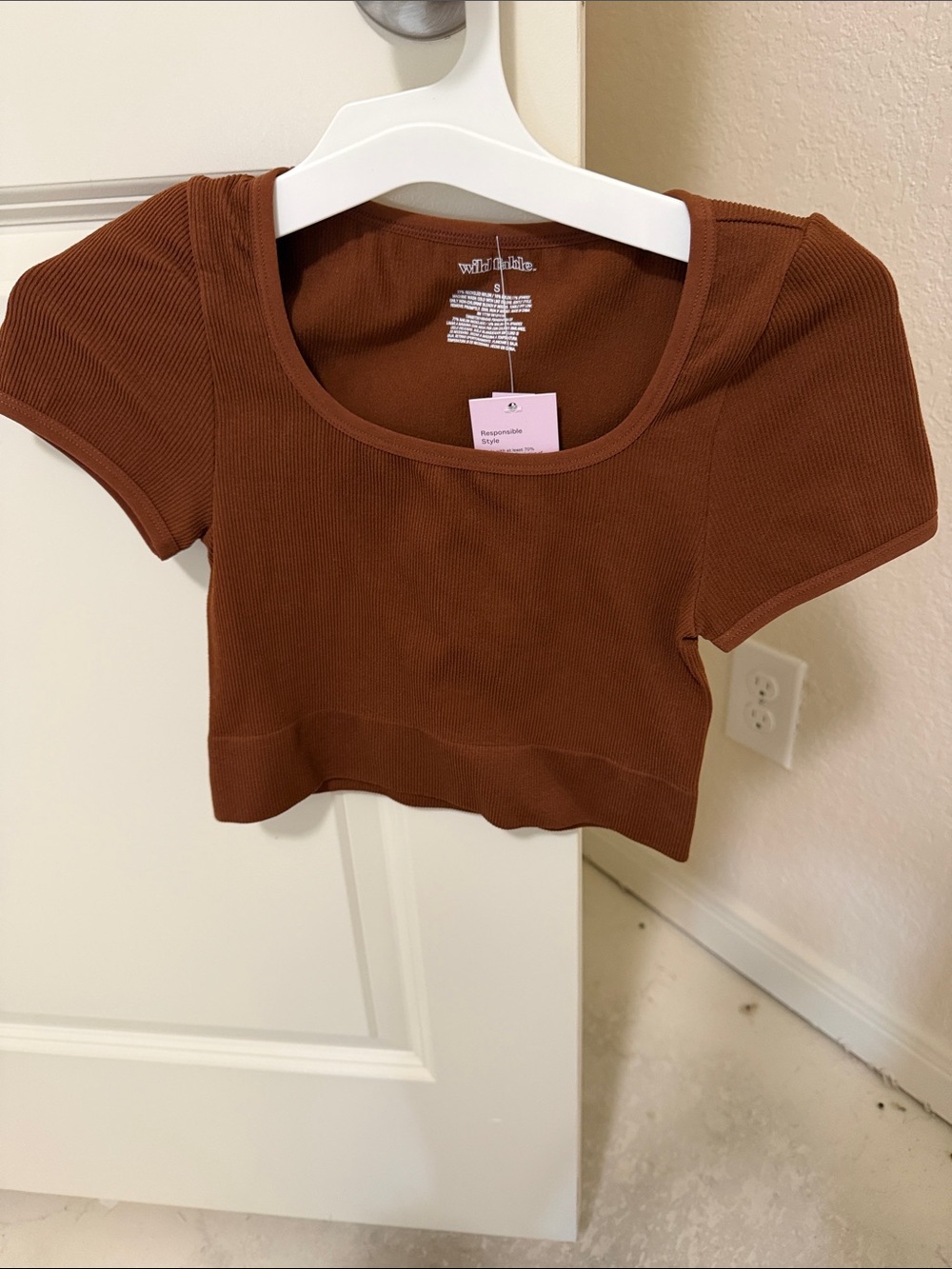wild fable Cropped Ribbed Scoop Top - Warm Brown